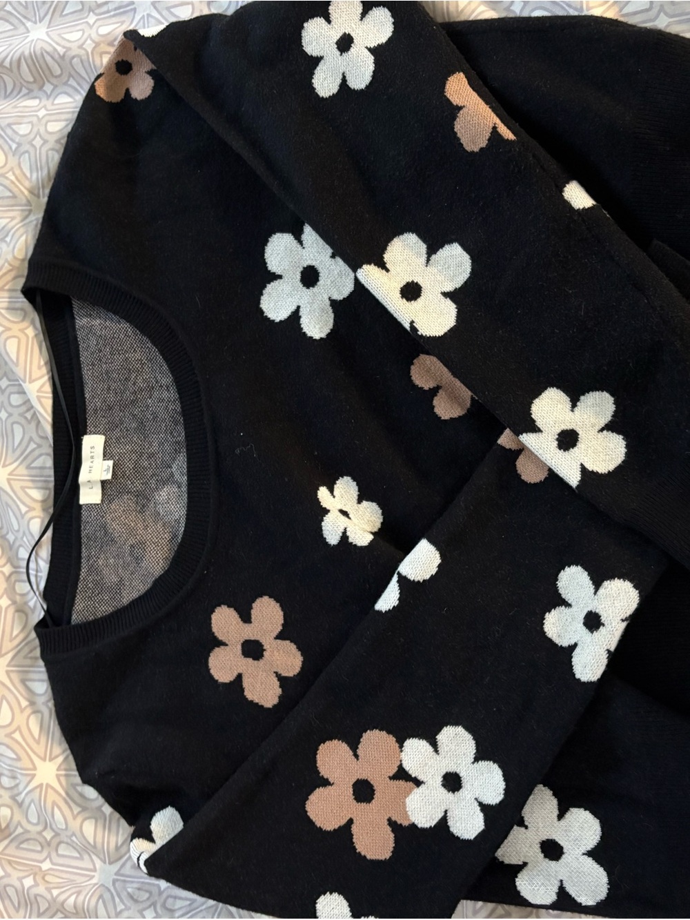 LA Hearts Black Floral Crewneck Sweater
